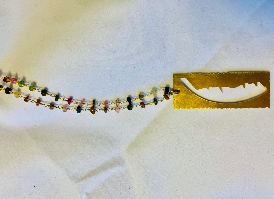 Openwork Necklace in Brass and Tourmaline, MP-N1: Mancha de Plátano Collection
